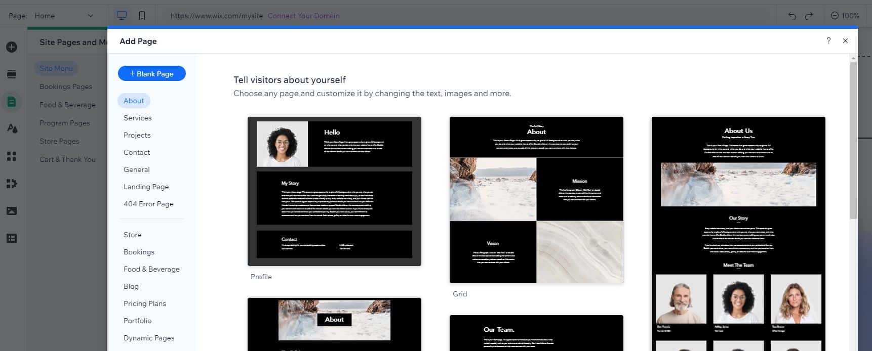 Create new pages on Wix