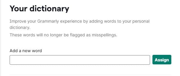 Grammarly: add words into Personal Dictionary