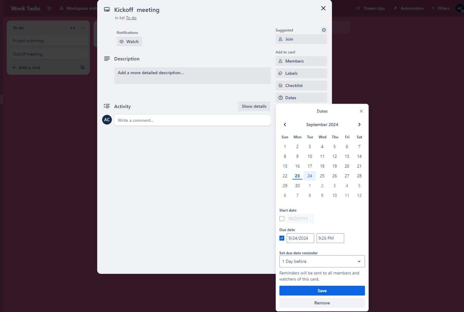 Add due date Trello