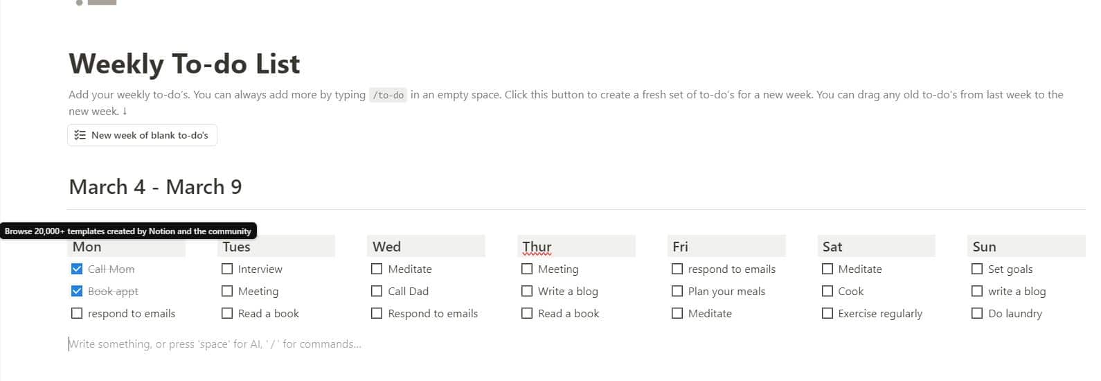 Notion: Weekly To-do List